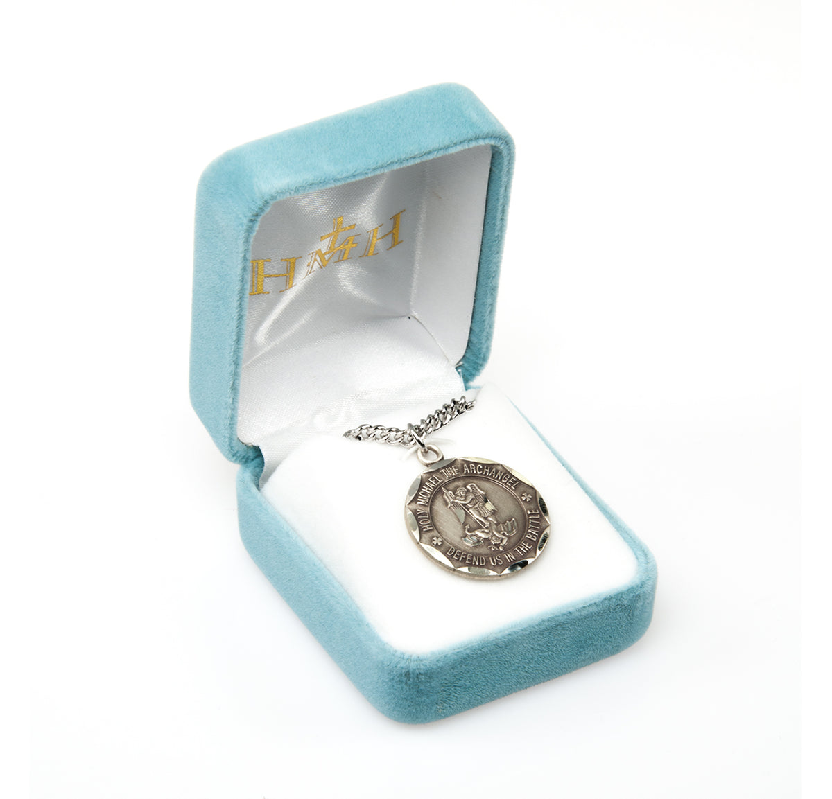 Military St Michael Sterling Silver Defend Us in Battle Medal Necklace In Box, HMH Religious