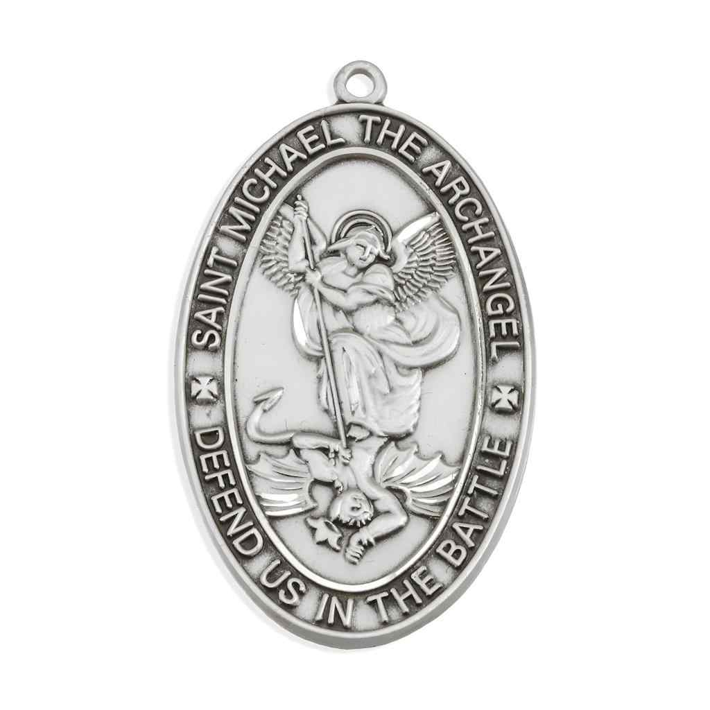 Saint Michael Oval Sterling Silver Medal, Says, Saint Michael Archangel defend us in the Battle (view 2)