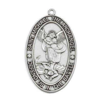Saint Michael Oval Sterling Silver Medal, Says, Saint Michael Archangel defend us in the Battle (view 2)