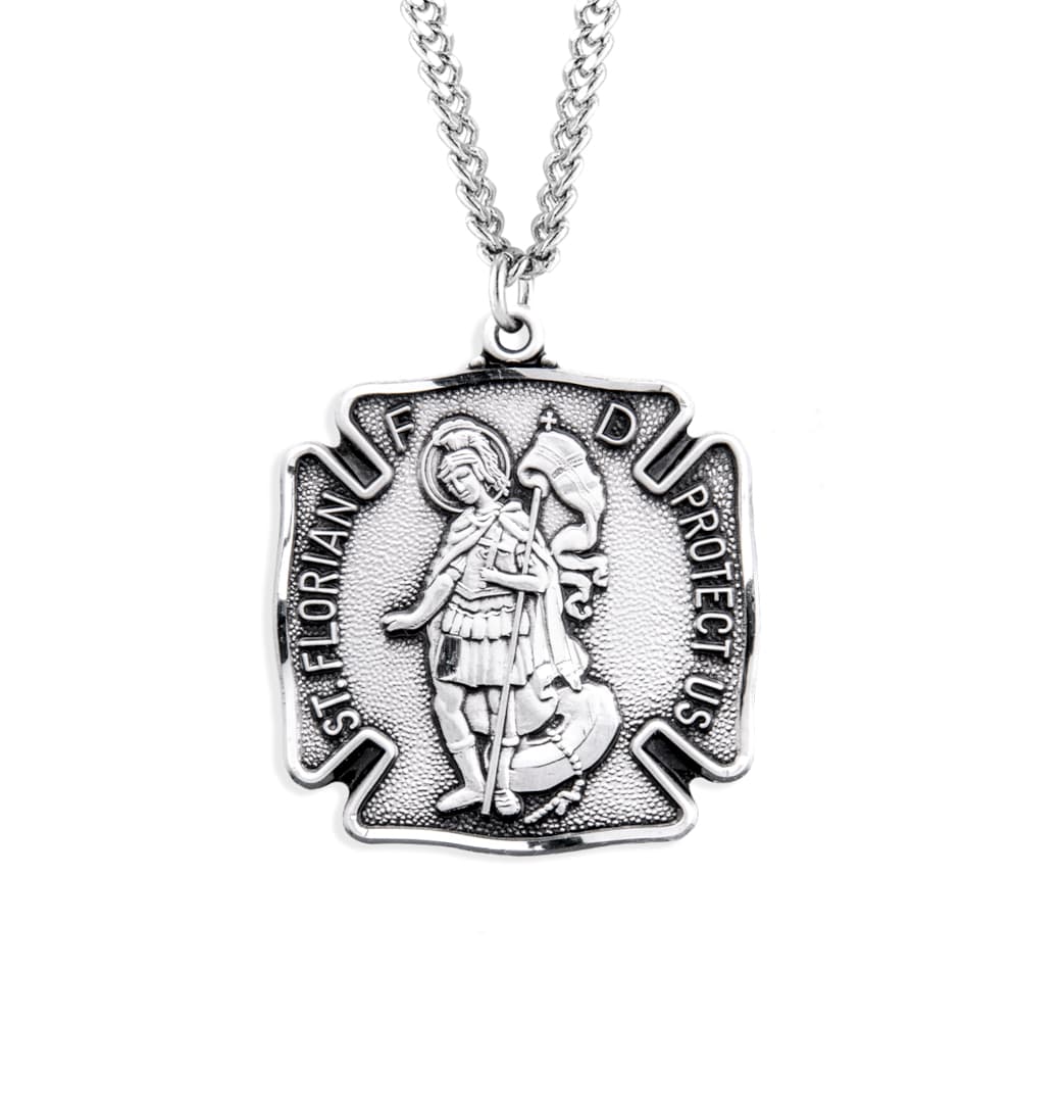 HMH Religious Large St Florian Sterling Silver Fire Fighters Sterling Silver Medal