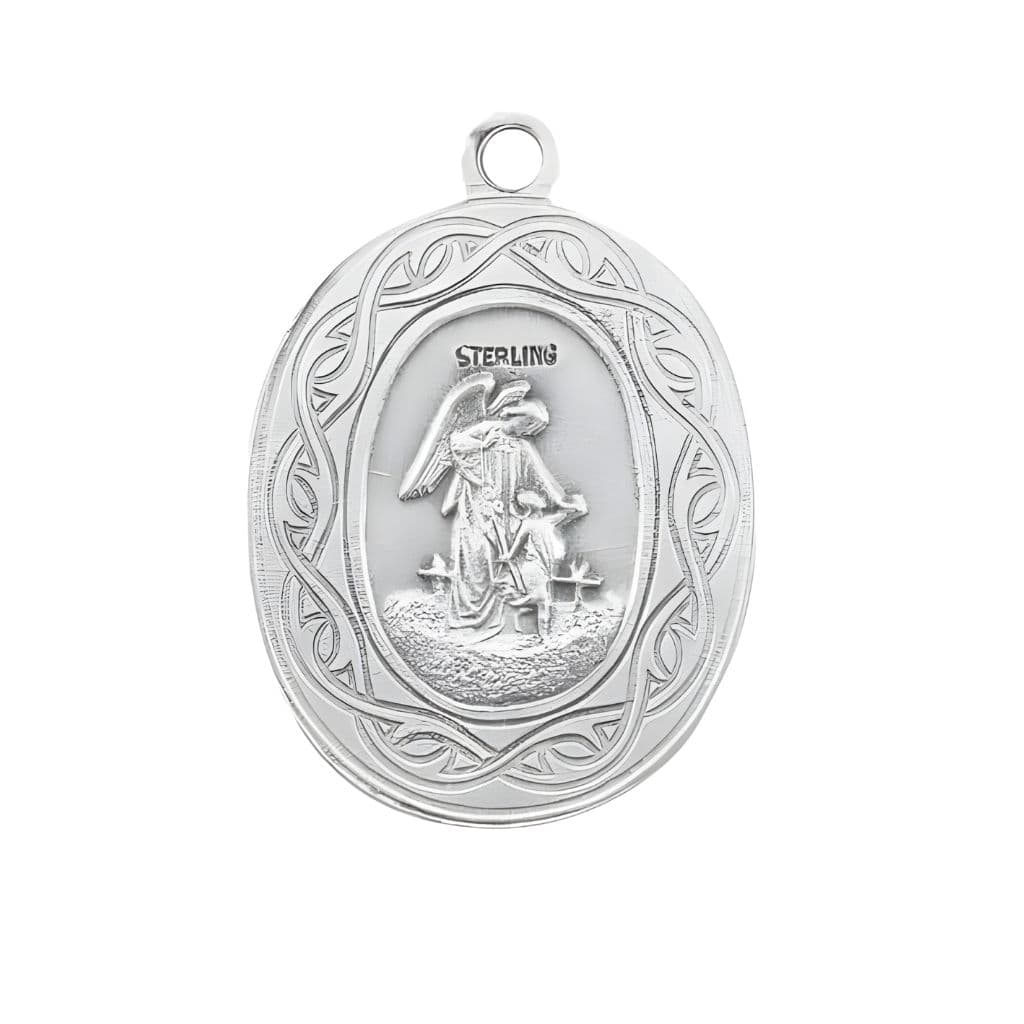 Back of HMH Religious St Michael Crown of Thorns Sterling Silver Medal Necklace,