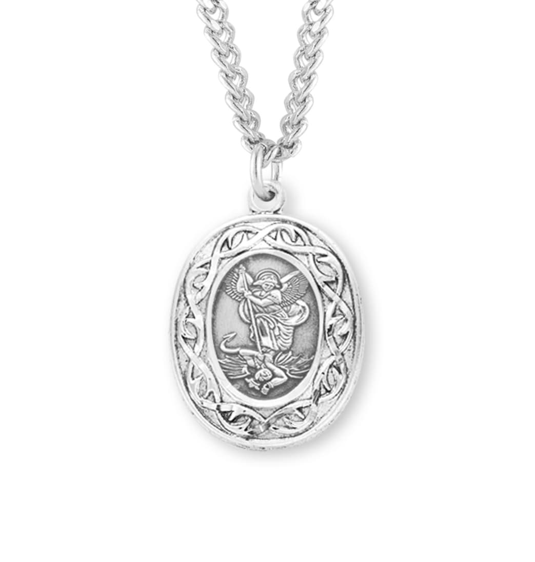 HMH Religious St Michael Crown of Thorns Sterling Silver Medal Necklace with Chain,