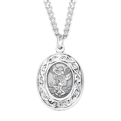 St Michael Crown of Thorns Sterling Silver Medal Necklace with Chain, HMH Religious