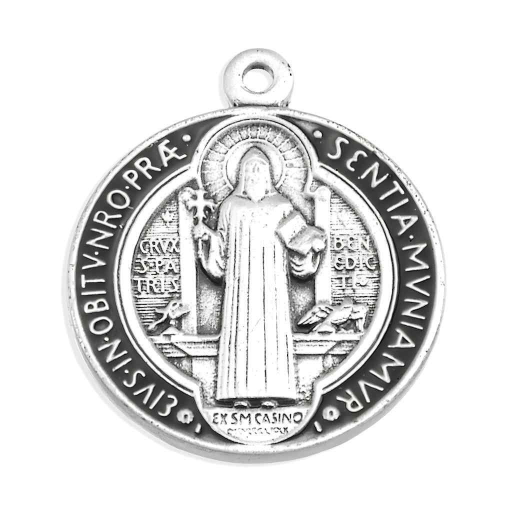 St. Benedict Jubilee epoxy black & red sterling silver medal, HMH Religious (view 2)