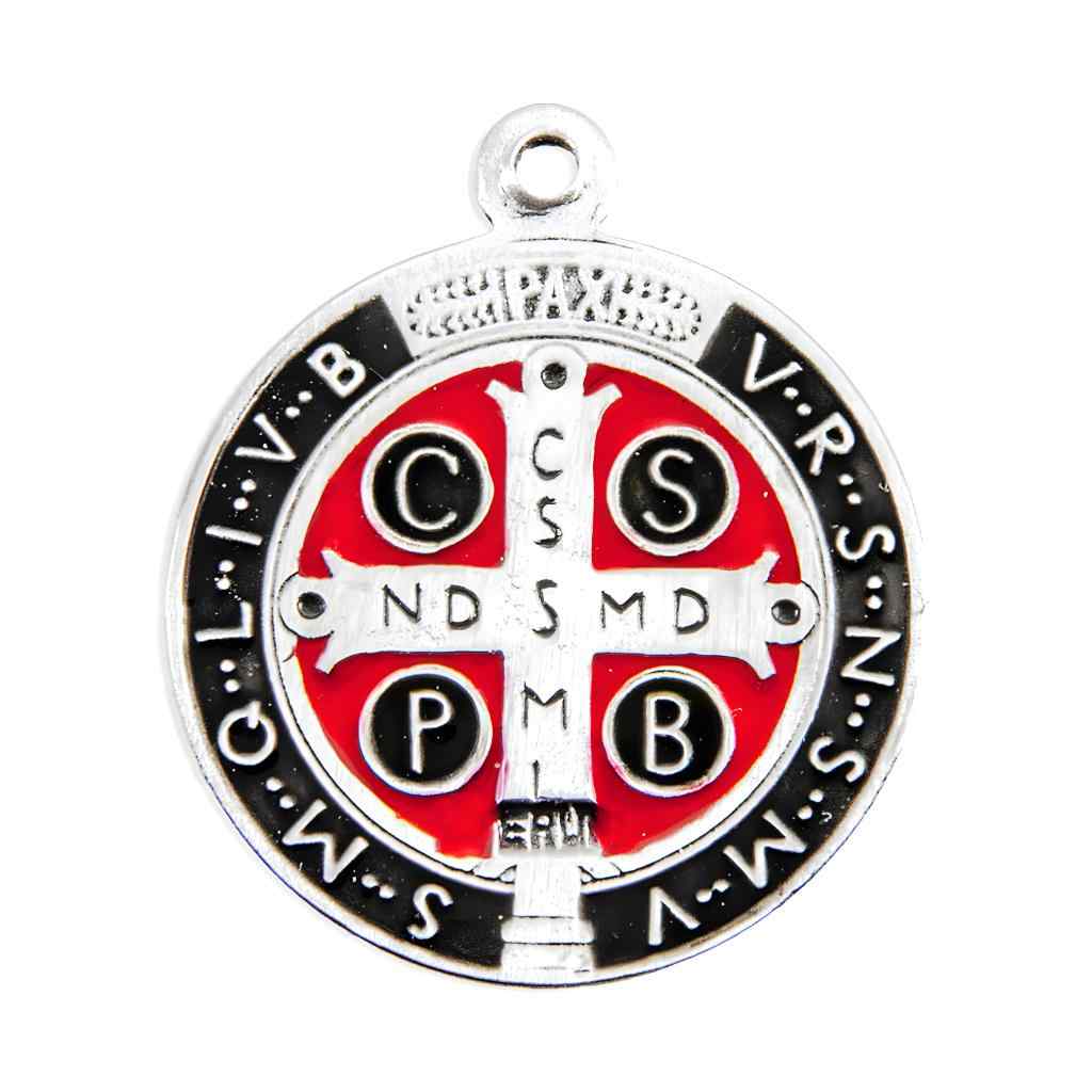Back of the St. Benedict Jubilee epoxy black & red sterling silver medal, HMH Religious (view 3)