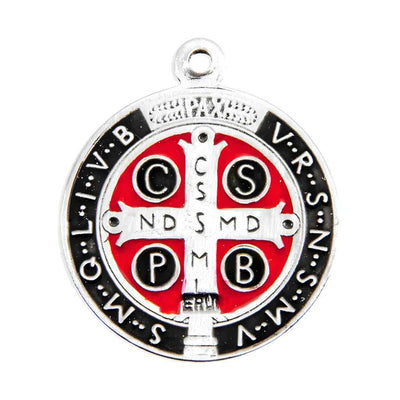 Back of the St. Benedict Jubilee epoxy black & red sterling silver medal, HMH Religious (view 3)