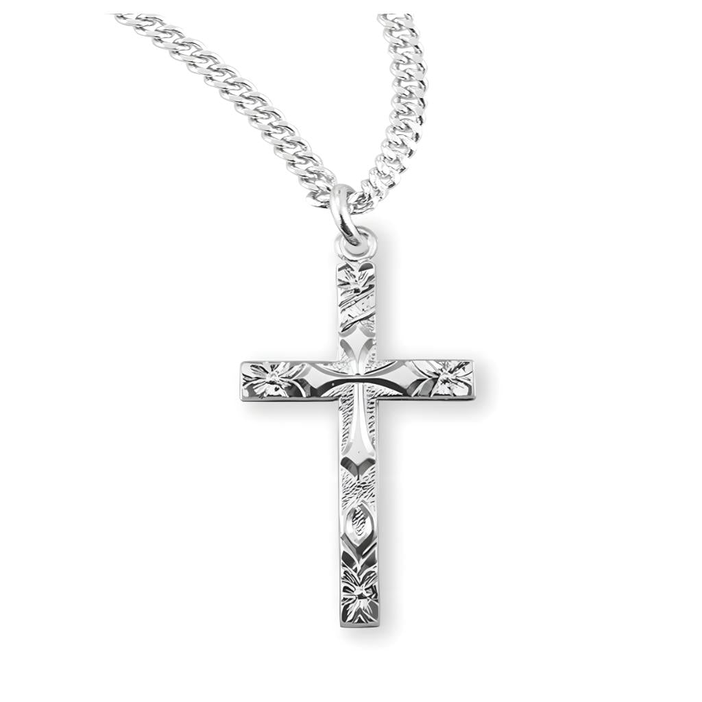 HMH Religious Flower Tipped Cross .925 sterling silver pendant necklace with 18" chain