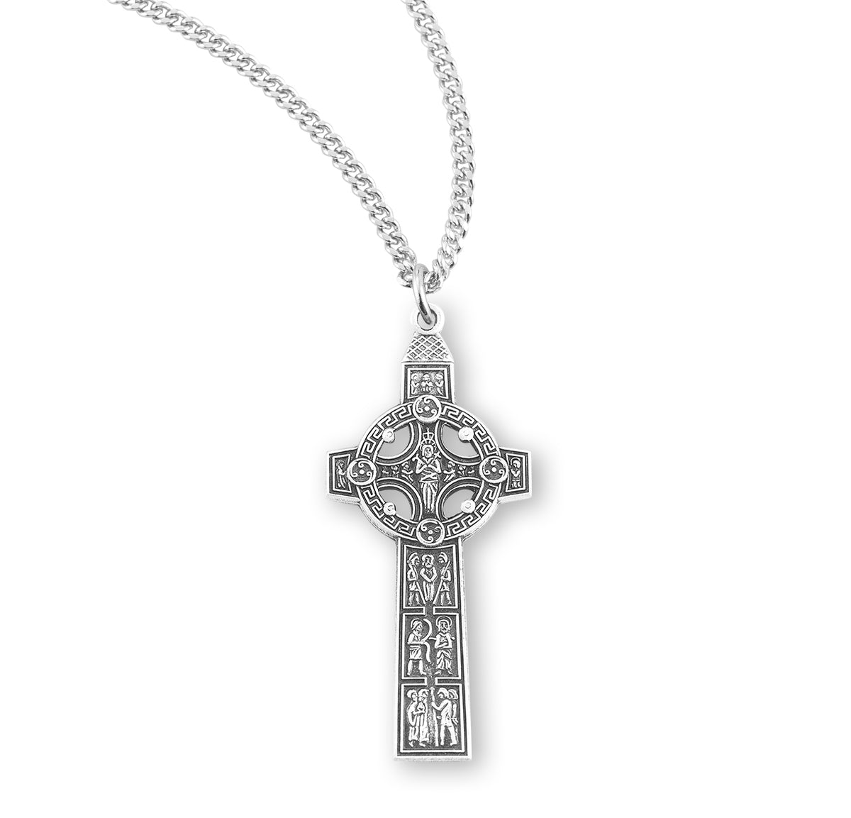 HMH Sterling Silver Irish Celtic Pectoral Cross Necklace