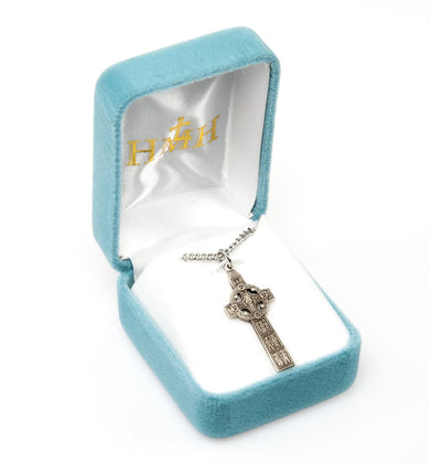 Sterling Silver Irish Celtic Pectoral Cross Necklace in Gift Box, HMH Religious