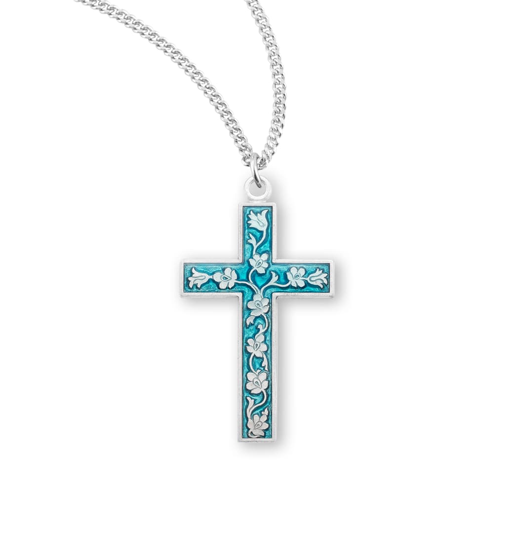 HMH Religious Blue Enameled Sterling Silver Crucifix Necklace,S1741BLX,