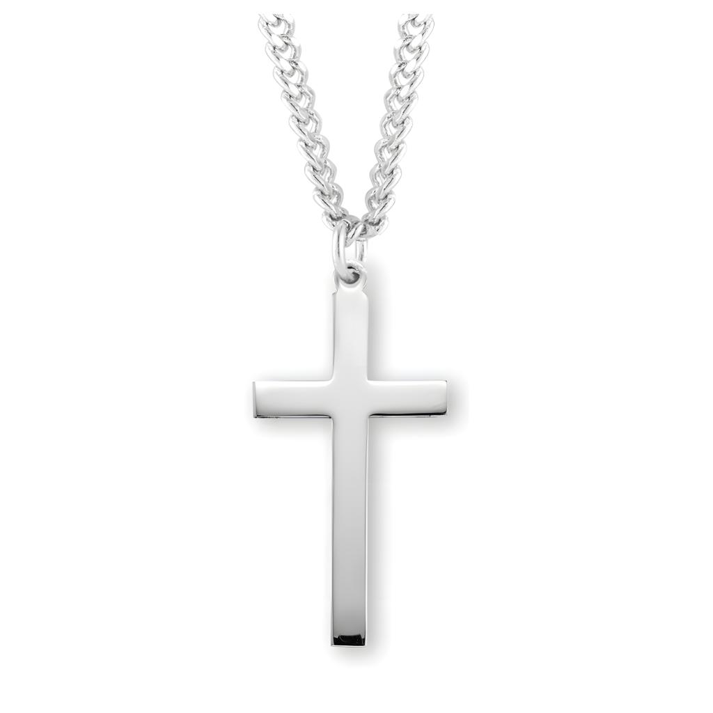 HMH Religious High Polished Cross .925 sterling silver pendant necklace with 24" Stainless Steel Chain