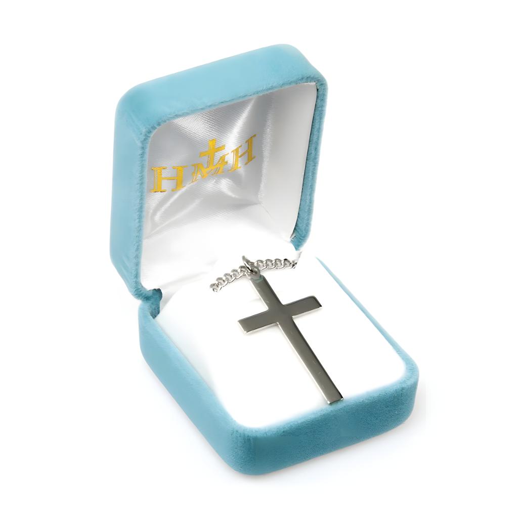 HMH Religious High Polished Cross .925 sterling silver pendant necklace in gift box