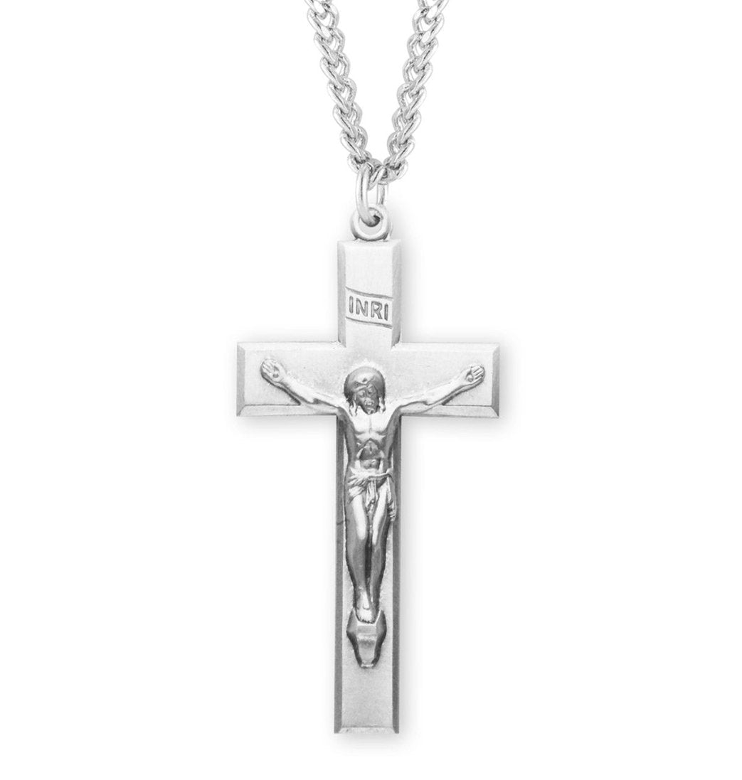 Beveled Edge Sterling Silver Crucifix Necklace