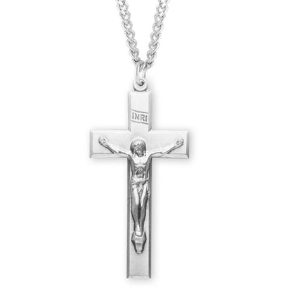 Beveled Edge Sterling Silver Crucifix Necklace, HMH Religious