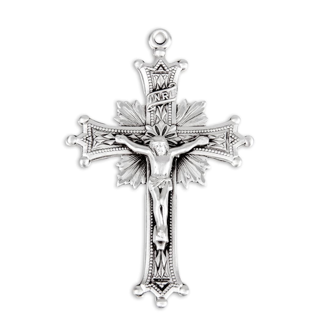 HMH Religious Large Sunburst Sterling Silver Crucifix Rosary Part,