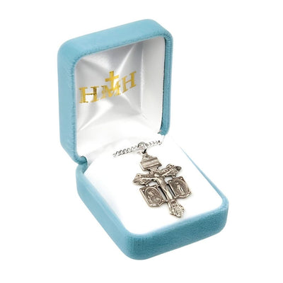 Sterling Silver Pardon Crucifix-Combination Medal, Miraculous and Jesus Scapular Design Crucifix with Stainless Steel Chain in Gift Box, Dimensions: 1.4" x 0.9" (35mm x 23mm), HMH Religious