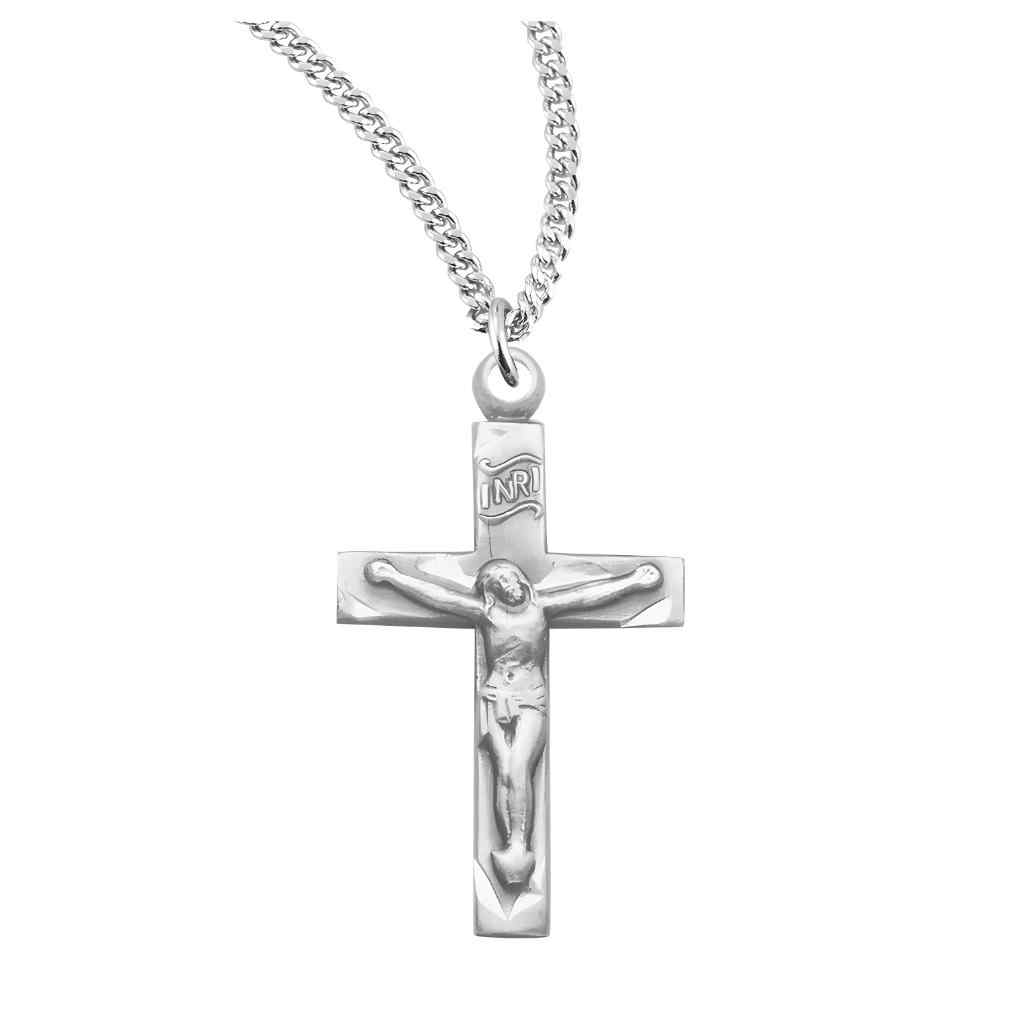 Small INRI Basic Narrow Sterling Crucifix with 18" Stainless Steel Chain (view 1)