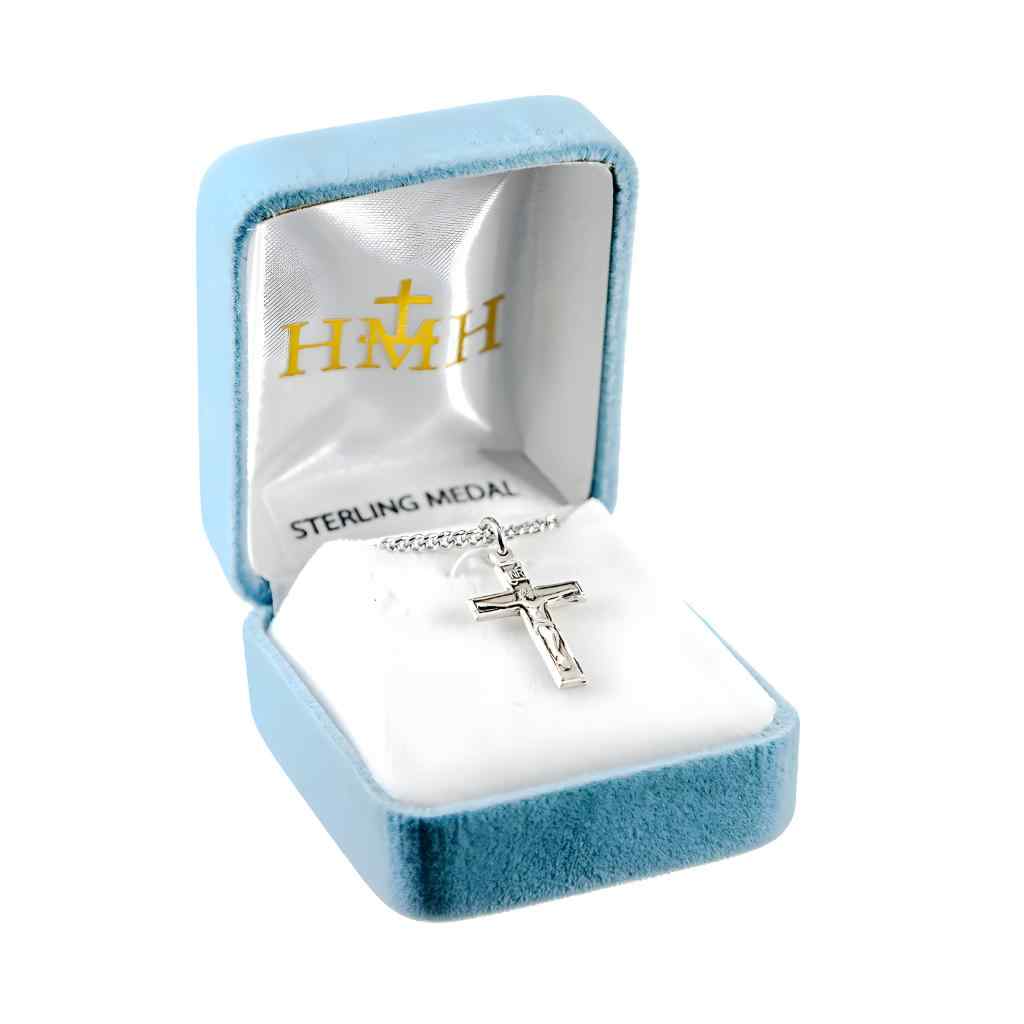 Small INRI Basic Narrow Sterling Crucifix with 18" Stainless Steel Chain in gift box (view 3)