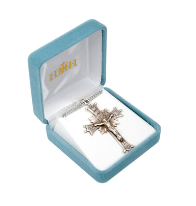 Large Sunburst Sterling Silver Medal Crucifix in Box, HMH Religious