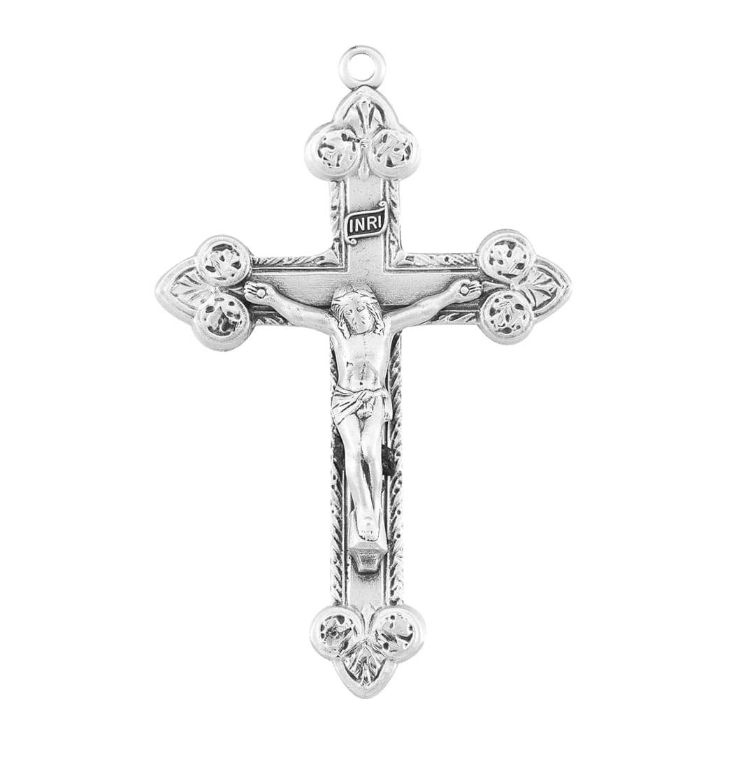 HMH Religious Large Scrolled Leaf Design Sterling Silver Crucifix Rosary Part,