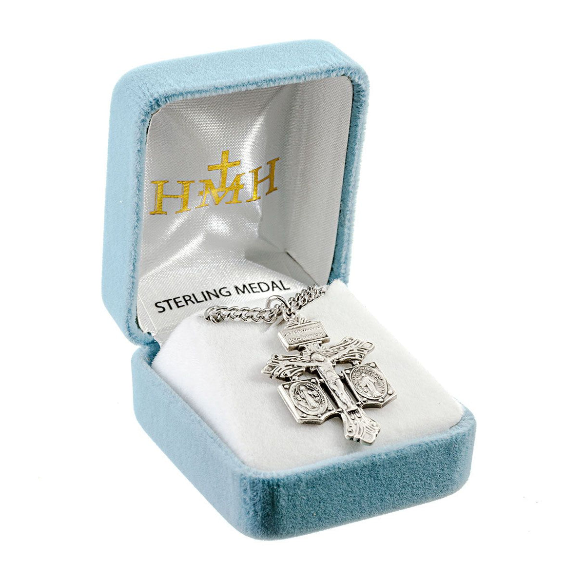 Saint Benedict and Miraculous Medal Pardon crucifix pendant in box