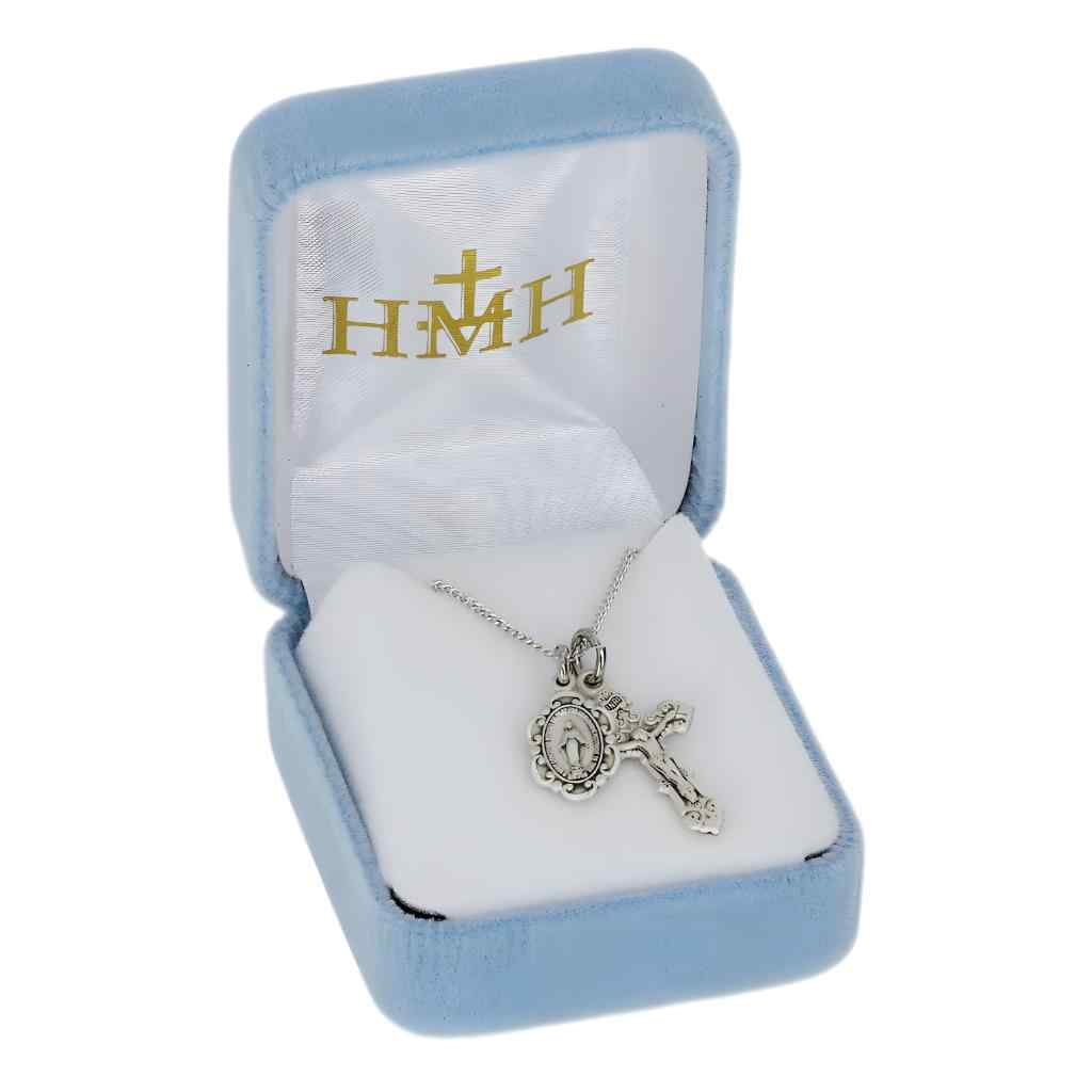Baroque Style Miraculous and Filigree Crucifix Pendant Set in Sterling Silver and 18" Rhodium-Plated Chain with Gift Box (View 2)