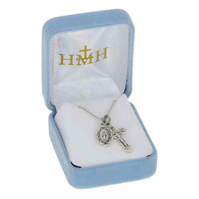 Baroque Style Miraculous and Filigree Crucifix Pendant Set in Sterling Silver and 18" Rhodium-Plated Chain with Gift Box (View 2)