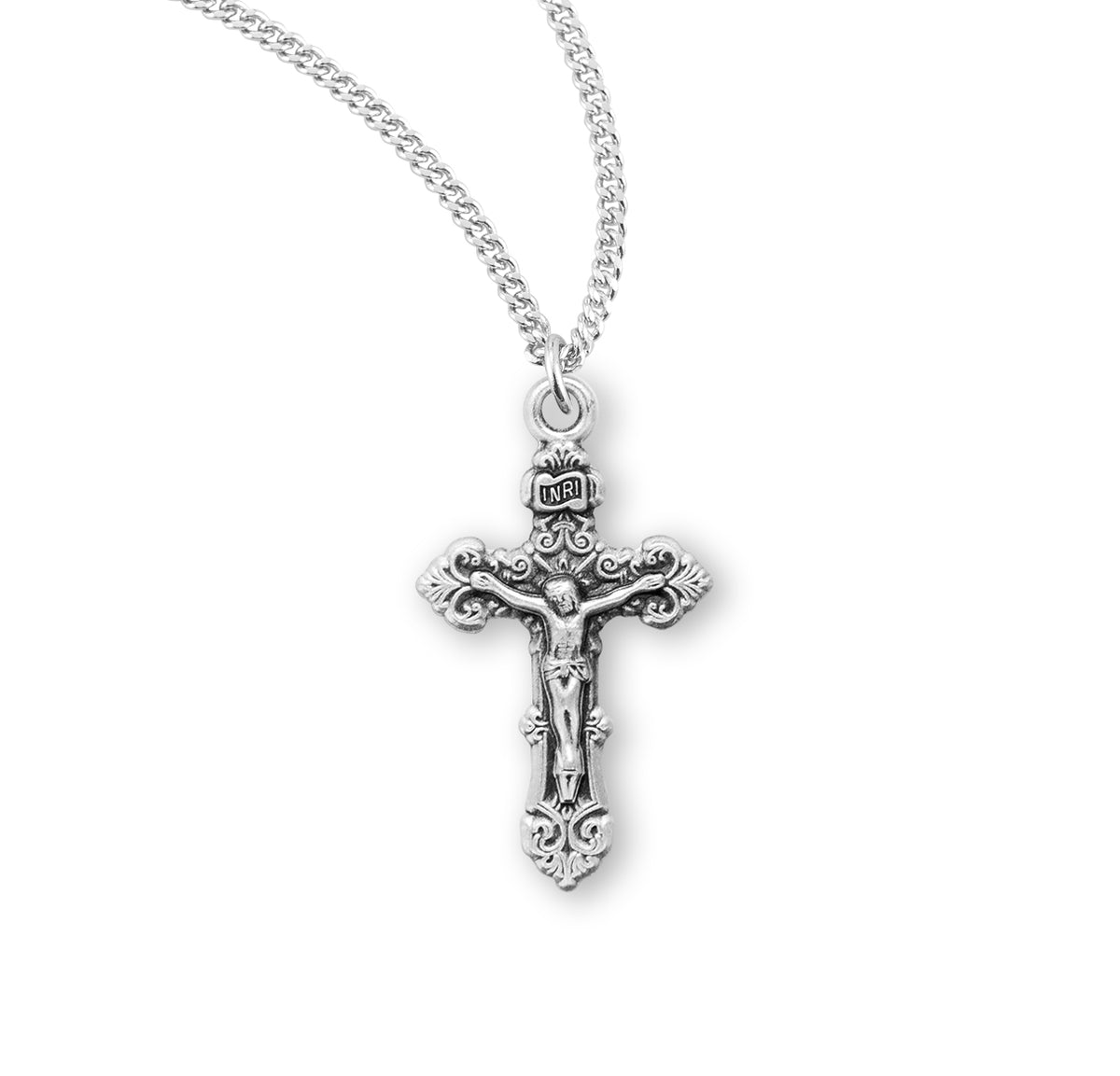 Small Fancy Filigree Sterling Silver Medal Crucifix Necklace