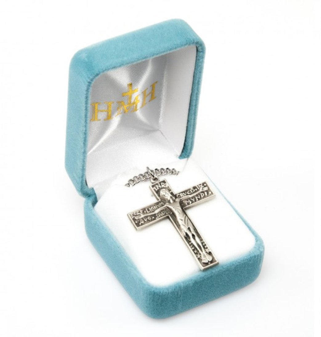 HMH Religious Good Friday Sterling Silver Medal Crucifix in Box,