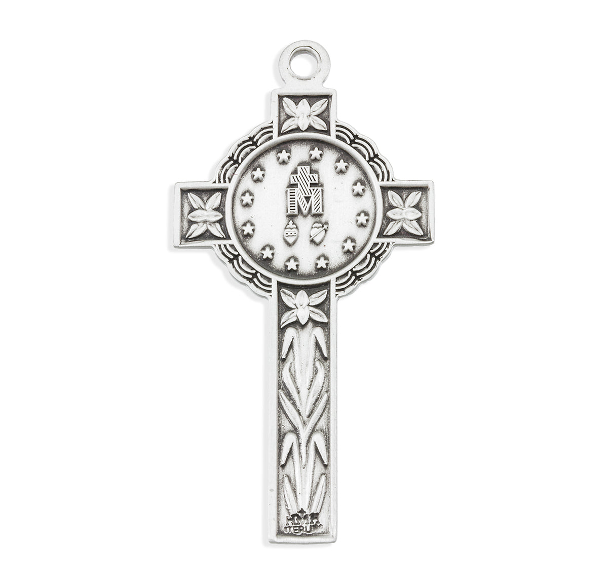 Back of Miraculous Double Sided Sterling Silver Crucifix Necklace