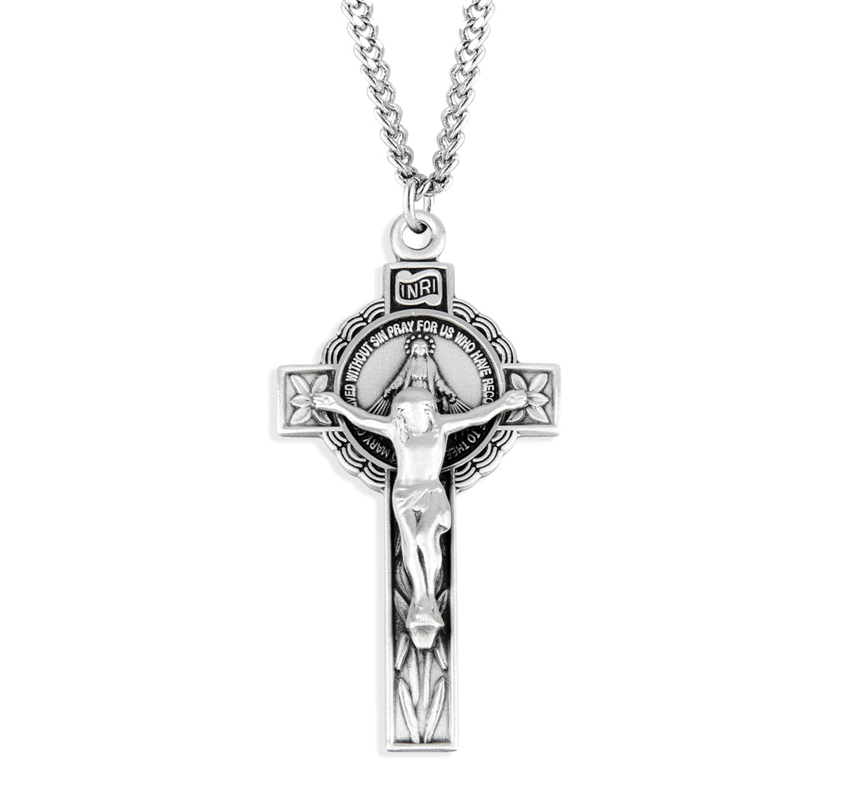 Miraculous Double Sided Sterling Silver Crucifix Necklace