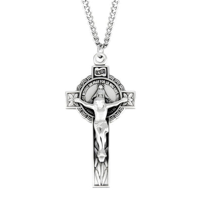 Miraculous Double Sided Sterling Silver Crucifix Necklace, HMH Religious