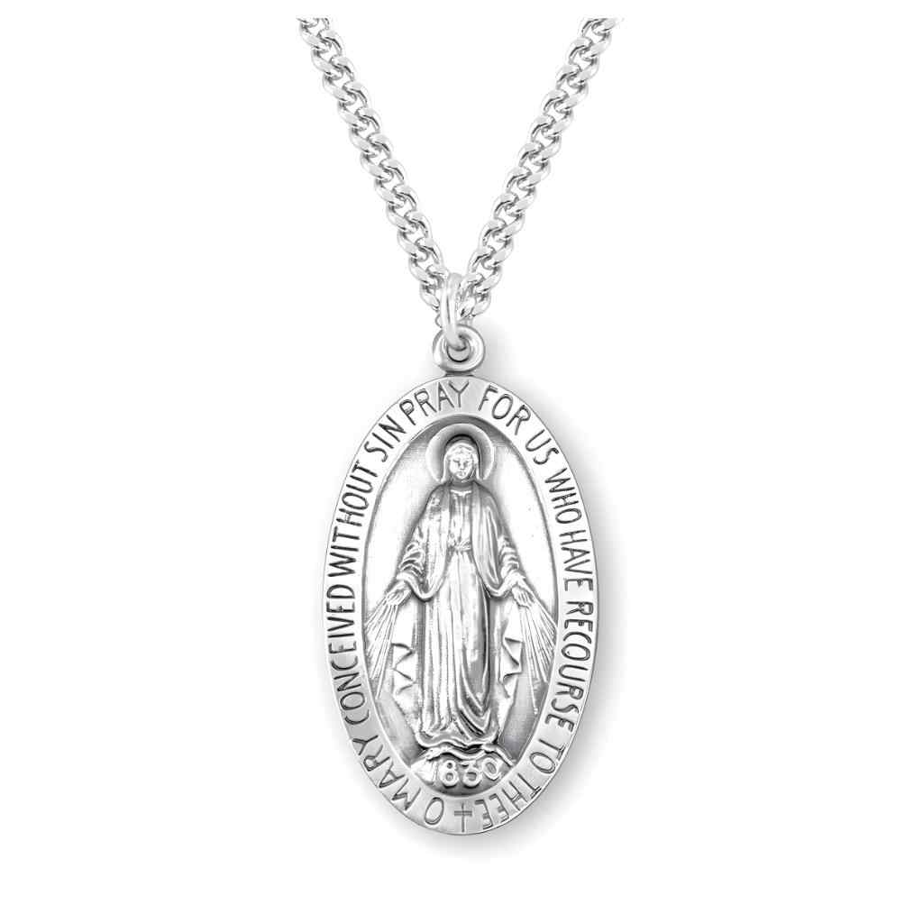 HMH Religious large oval .925 sterling silver Miraculous Medal necklace with 27" chain