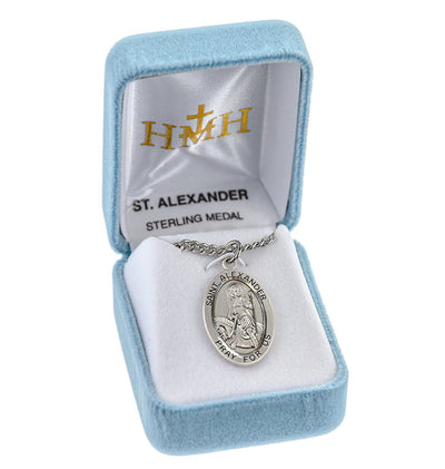 St Alexander Large Oval Sterling Silver Saint Medal in Box, HMH Religious