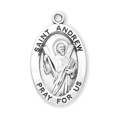 Front of the St Andrew the Apostle Large Oval Sterling Silver Saint Medal, HMH Religious
