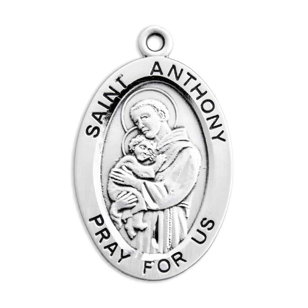 Front of the St Anthony of Padua Large Oval Sterling Silver Saint Medal, HMH Religious