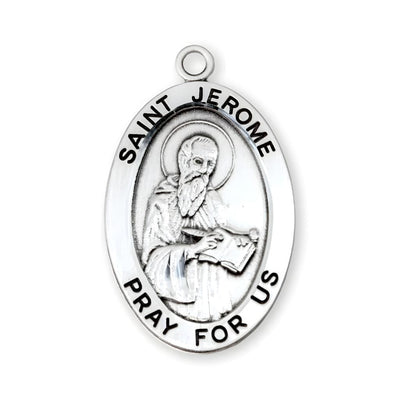 Front of Large St. Jerome sterling silver pendant, USA-made. (view 2)