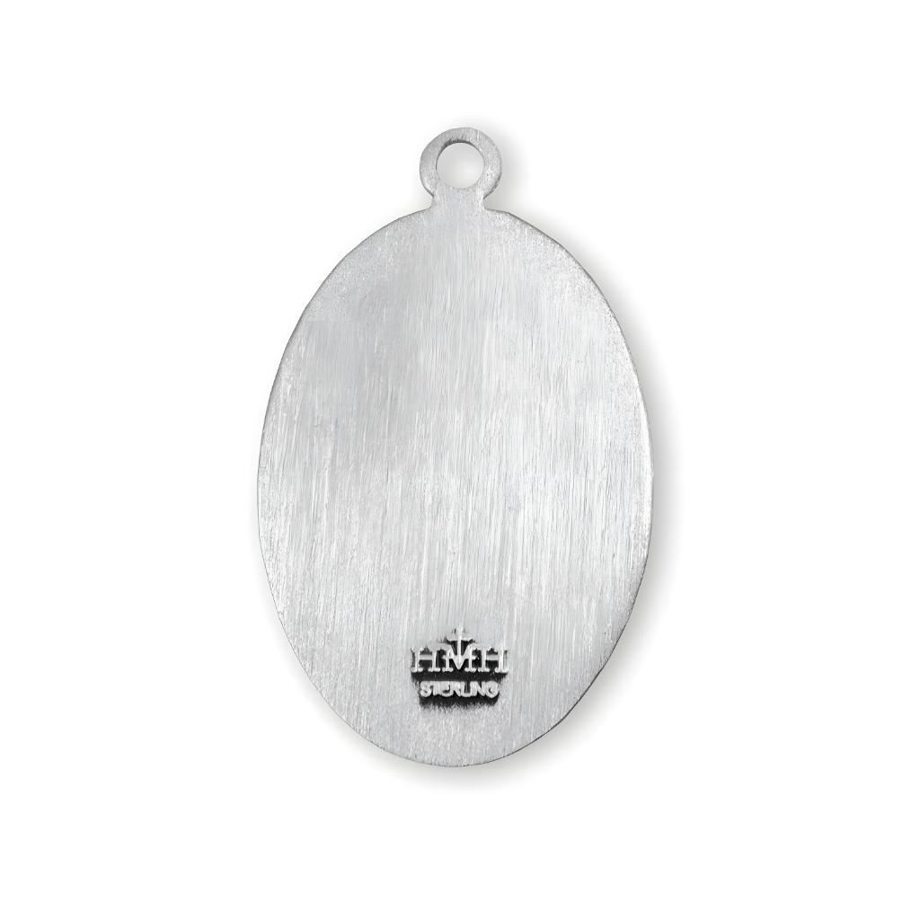 Back of Large St. Jerome sterling silver pendant USA-made. (view 3)