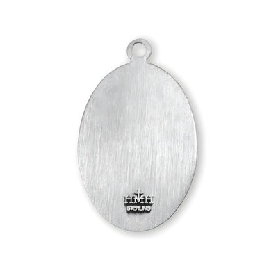 Back of Large St. Jerome sterling silver pendant USA-made. (view 3)