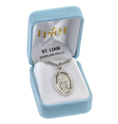 St Liam Large Oval Sterling Silver Saint Medal in Box, HMH Religious