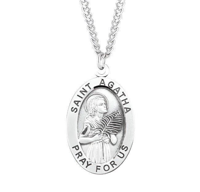 HMH St Agatha Patron Saint Sterling Silver Medal Necklace