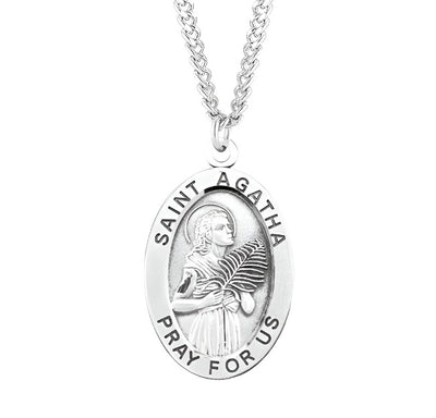 St Agatha Patron Saint Sterling Silver Medal Necklace, HMH Religious