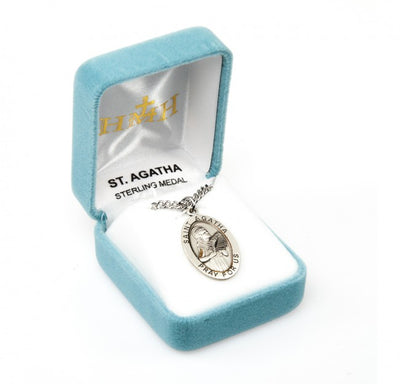 St Agatha Patron Saint Sterling Silver Medal Necklace in Box, HMH Religious