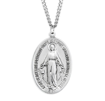 Large Sterling Silver Miraculous Medal w/27-in Chain, HMH Religious