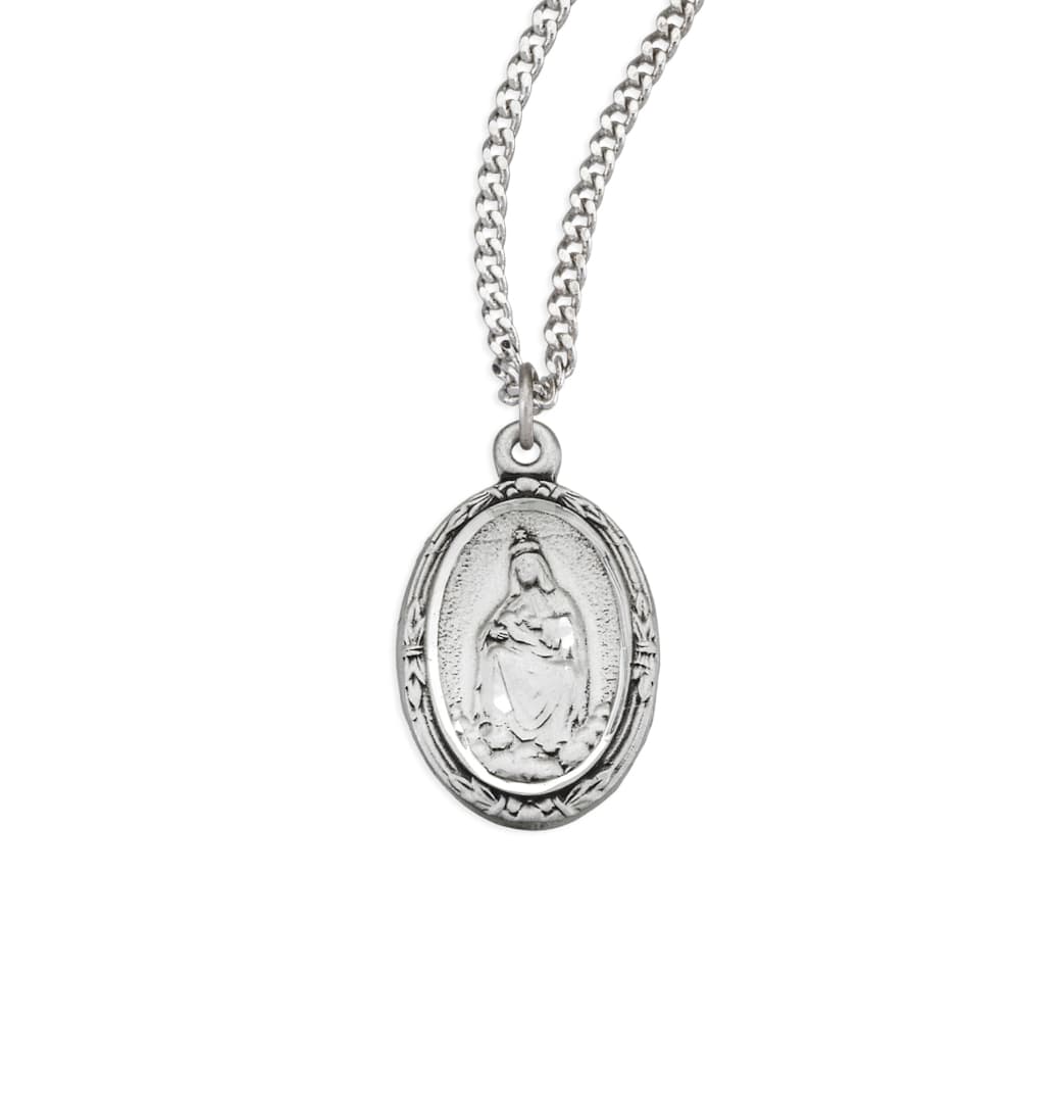 HMH Religious Our Lady of La Leche English Oval Sterling Silver Medal,