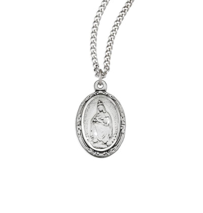Our Lady of La Leche English Oval Sterling Silver Medal, HMH Religious