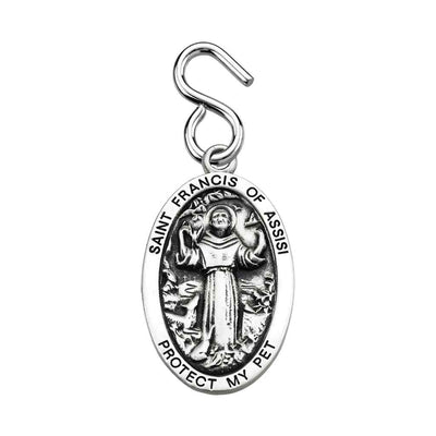 Saint Francis of Assisi Oval Sterling Silver Pet Medal ID Tag, designed for pet collars, HMH Religious (view 1)