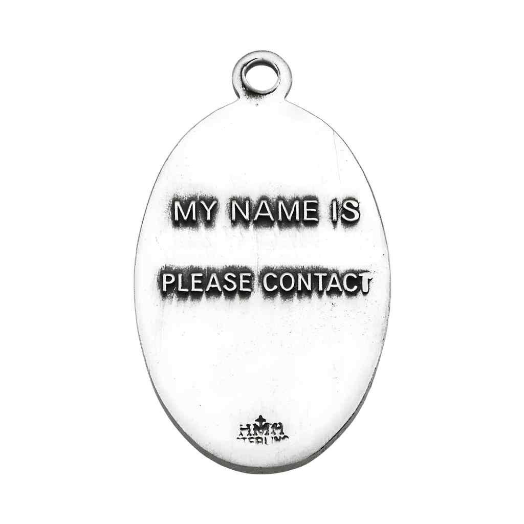 Back of the Protect My Pet St. Francis of Assisi Oval Sterling Silver Necklace, Can be engraved (view 2)