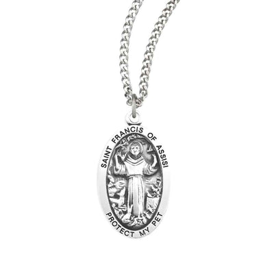 Protect My Pet St. Francis of Assisi Oval Sterling Silver Necklace, with 20" stainless steel chain (view 1)