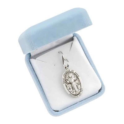 Saint Francis of Assisi Oval Sterling Silver Pet Medal ID Tag, designed for pet collars in gift box (view 3)